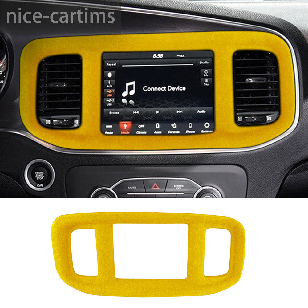 Suede Yellow Central Control GPS Navigation Panel Trim for Dodge Charger 2015-23