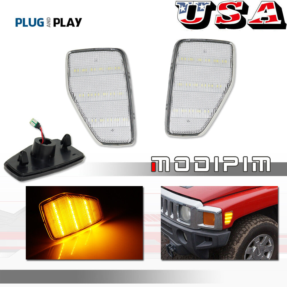 2-Pack Transparent Amber LED Front Wheel Fender Side Marker Lights for 2006-10 for HUMMER H3