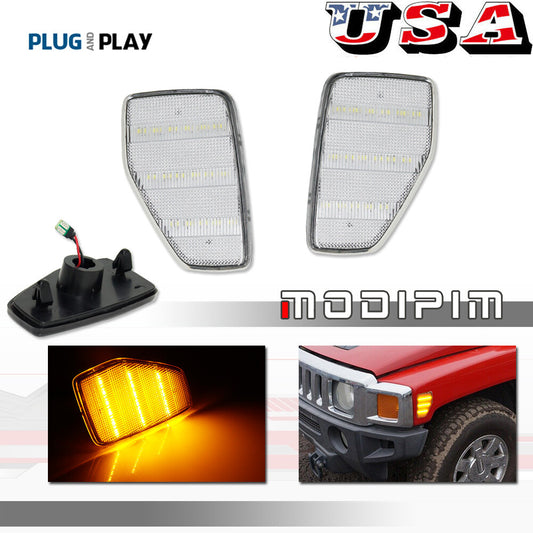 2-Pack Transparent Amber LED Front Wheel Fender Side Marker Lights for 2006-10 for HUMMER H3