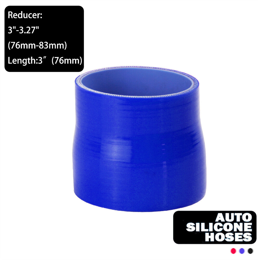 3 to 3.26 76mm - 83mm Silicone Reducer Coupler Turbo Intercooler Hose Blue
