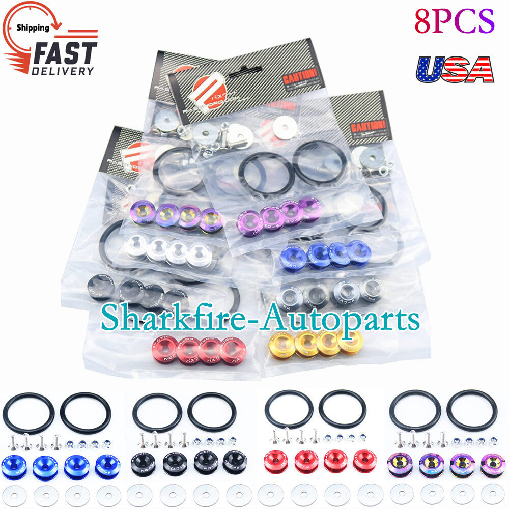 8-Piece Pack of Aluminum JDM Quick-Release Fasteners for Car Trunk Mudguards and Hoods