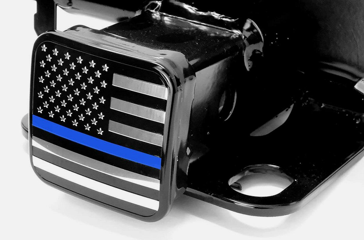 Car mount plug cap tow receiver 2-inch American flag black chrome blue for Cadillac