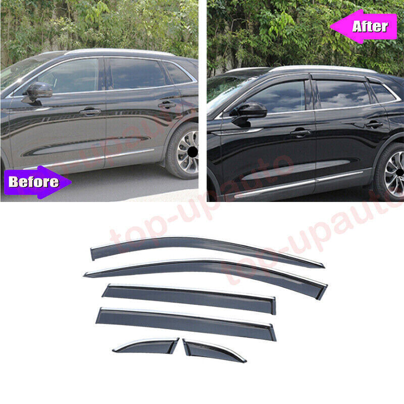 6Pc for Lincoln Nautilus 2019-23 Window Wind Visor Sun Rain Guard Vent Deflector