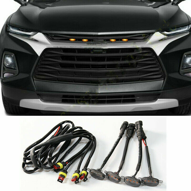 for Chevy Blazer 2019-2022 Black Style Front Grille DRL Amber Lens Light