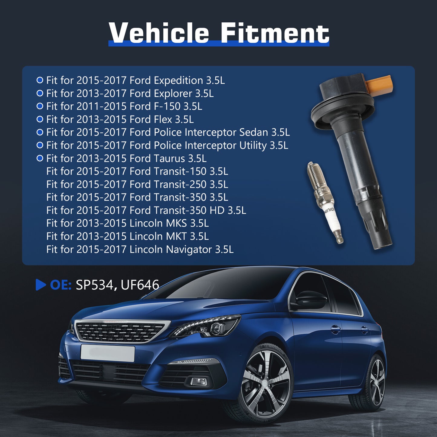 6 Ignition Coil  Spark Plug Pack for Ford Police F-150 Transit Ecoboost 3.5L V6