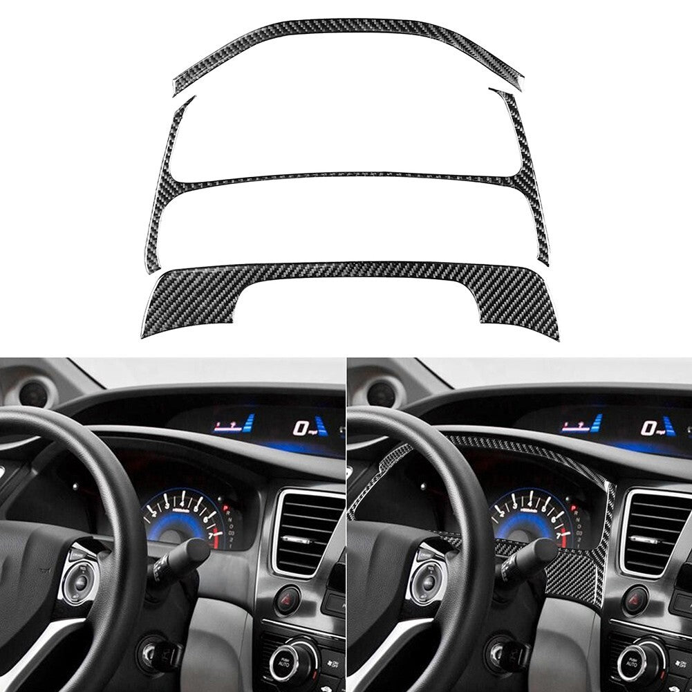 3pc Carbon Fiber Dashboard Speedometer Panel Decor Cover for Civic 13-15