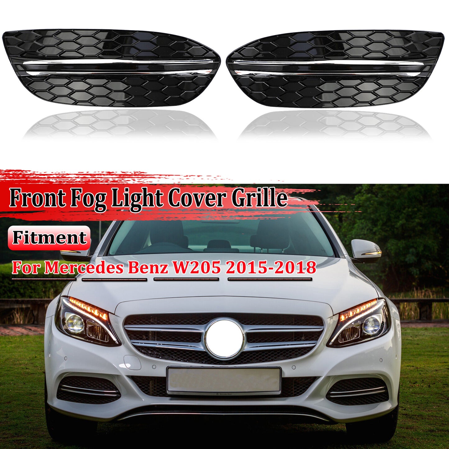 2 fog light ventilator grille covers for Mercedes-Benz W205 2015-2018