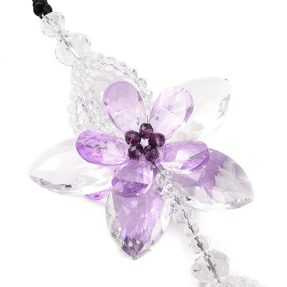 Flower Car Rear View Mirror Pendant Car Crystal Interior Hanging Deco Purple