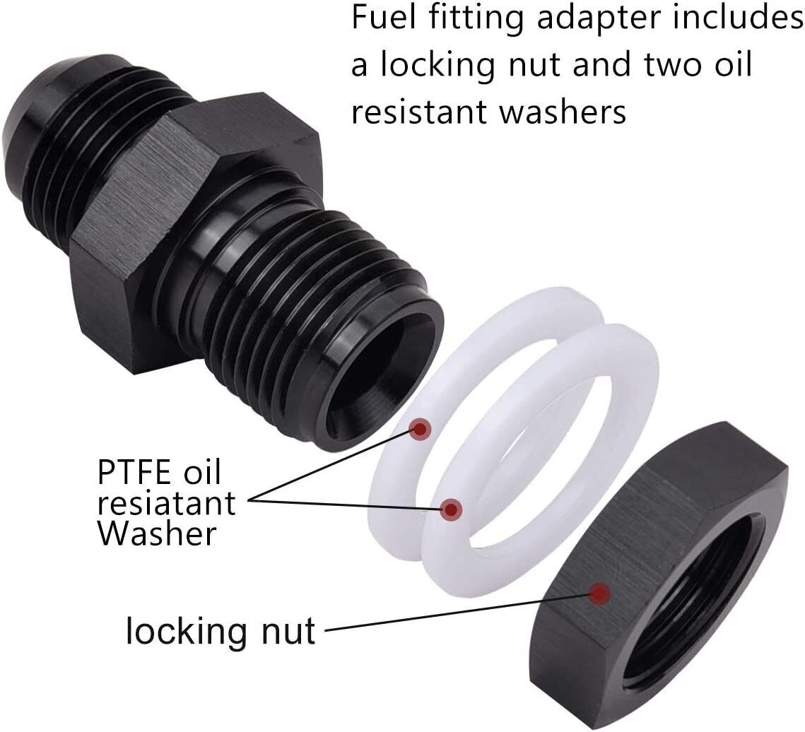 4Pcs Black 10 AN AN10 Flare Fuel Cell Bulkhead Fitting With Teflon Washer AN10