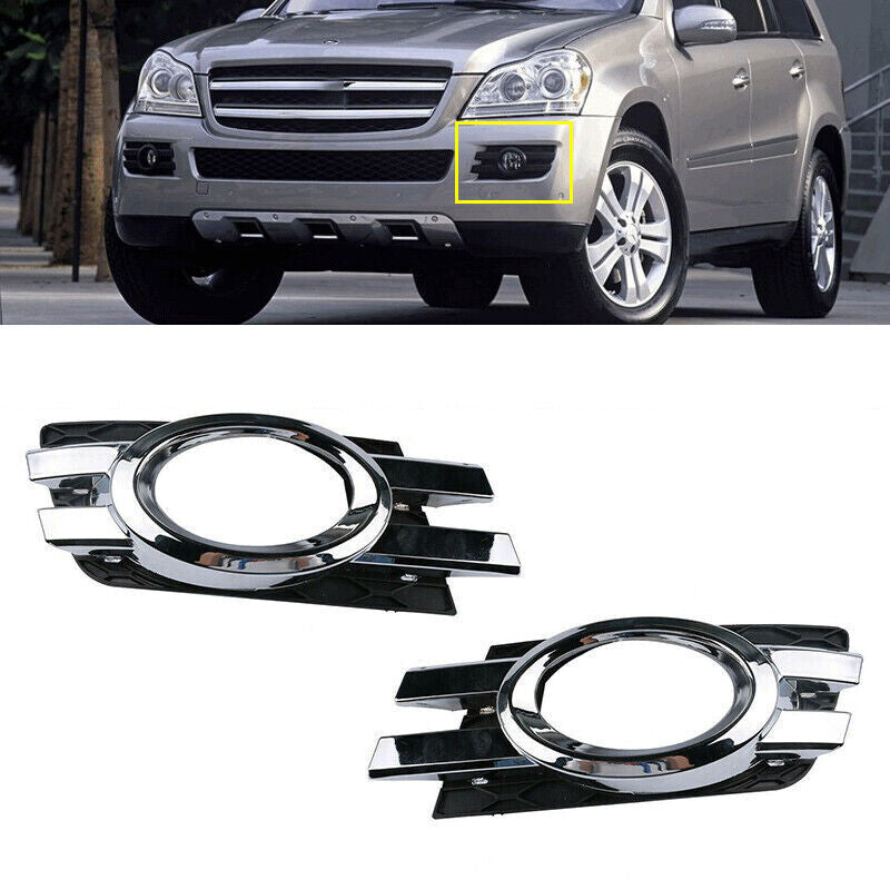Pair Chorme Front Bumper Fog lamp Grille Cover For 2007-2009 for Mercedes GL450