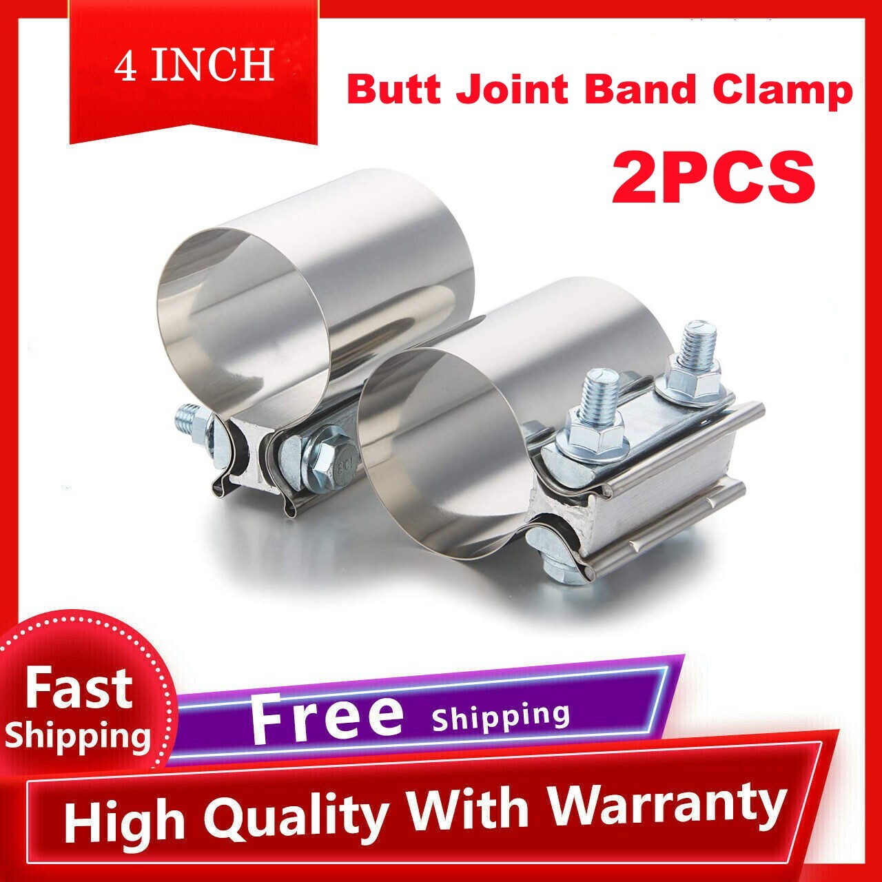 4-inch exhaust clip, 4-inch Butt connector with clip coupler, stainless steel 2-piece set