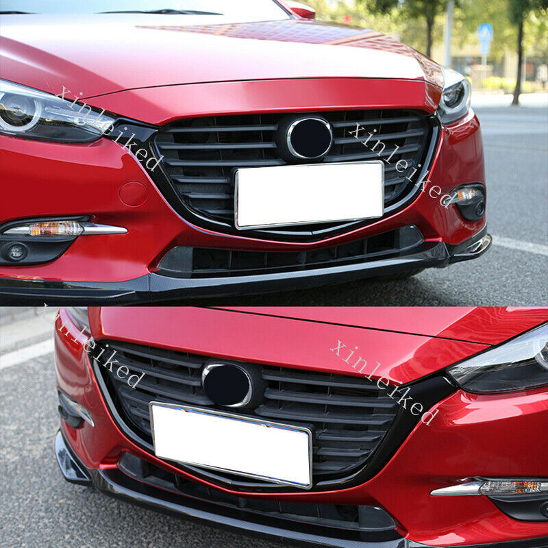 Bright Black Front Bumper Grille Frame Trim Covers for Mazda 3 Axela 2017-2018