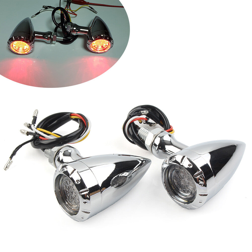 for Harley Silver Motorcycle LED Red/Amber Brake Blinker Turn Signal Tail Light