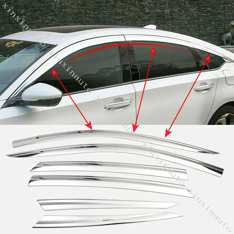 6P Chromed Window Visor Vent Sun Shade Rain Guard for Honda Accord 4DR 2018-2021