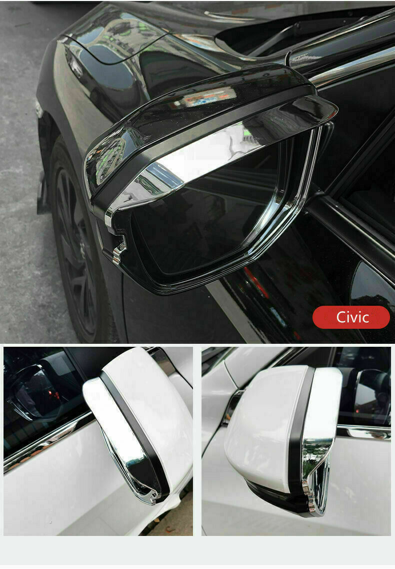 Chrome Rearview Side Mirror Rain Eyebrow Cover Trims for Honda for Civic 2016-2021