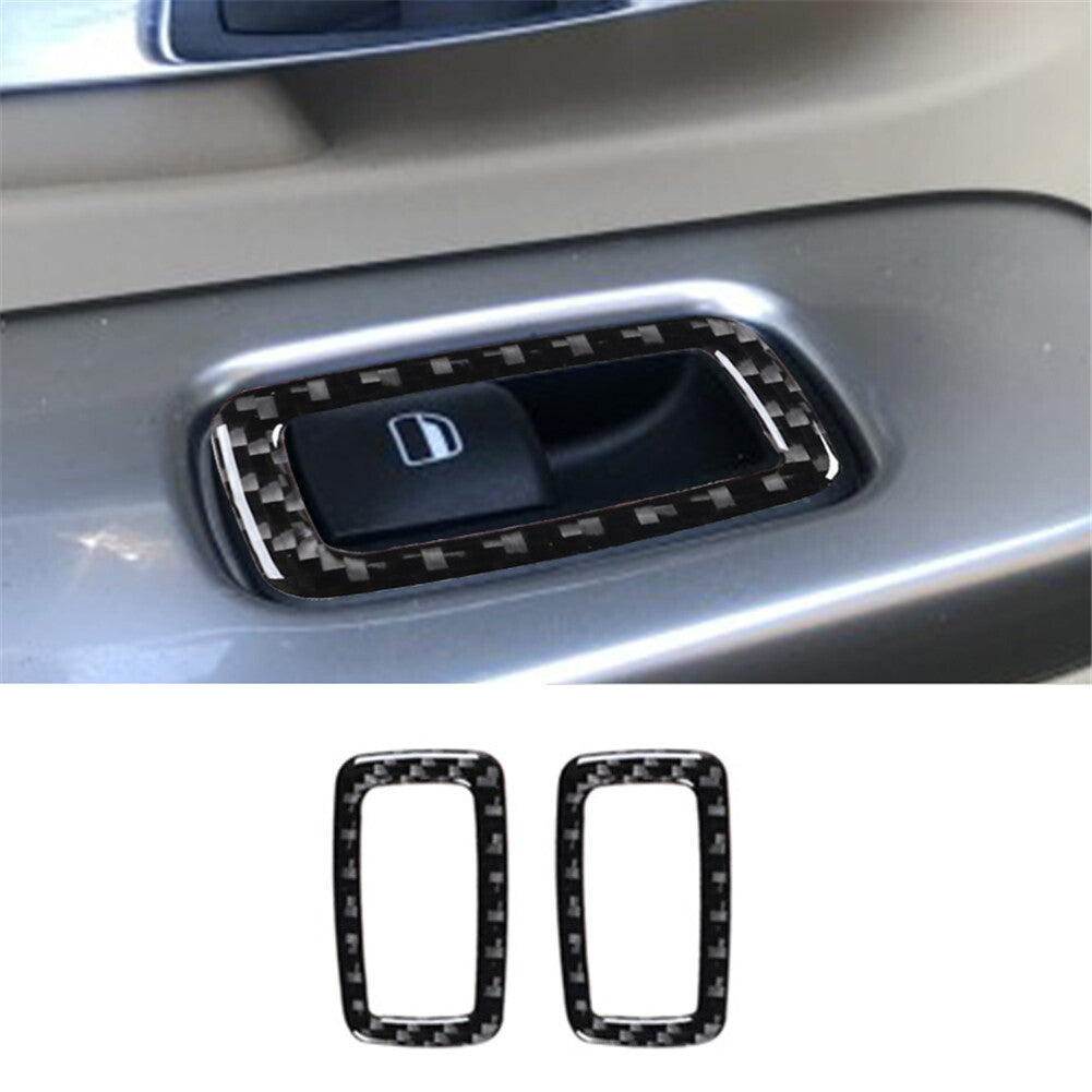 2x Carbon Fiber Rear Window Lift Switch Buttons Cover for Jeep Liberty 2008-2012