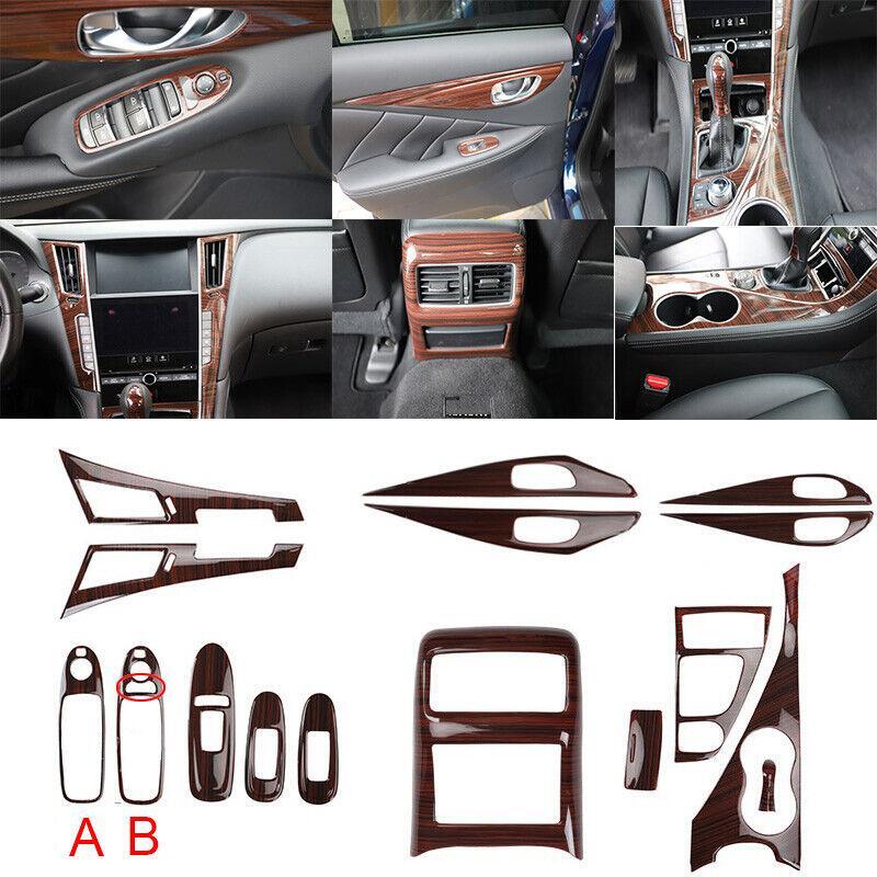 Car for Infiniti Q50 15-19 15PC Wood Grain ABS Style Car Interior Kit Cover Trim