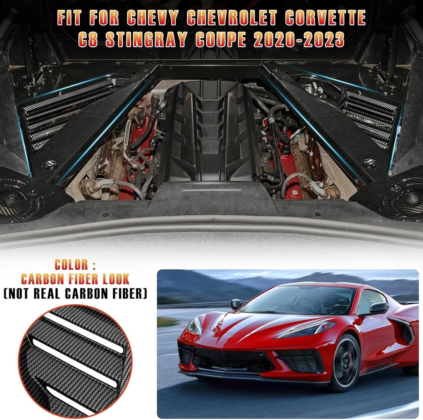 Carbon Fiber GM Style Engine Bay Panel Cover For 2020-2024 for Corvette C8