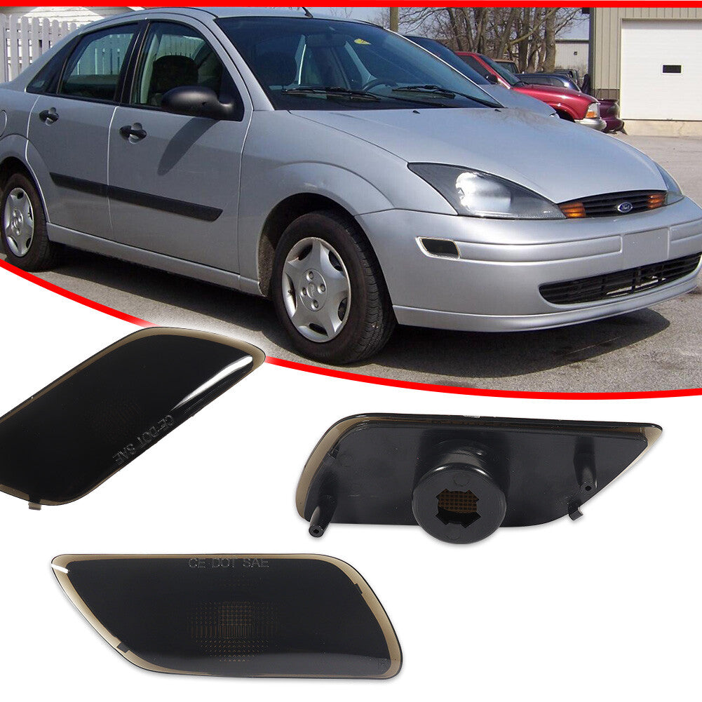 for Ford Focus 2000 - 04 Smoked Front Fender Side Marker Light Housing Cover Set