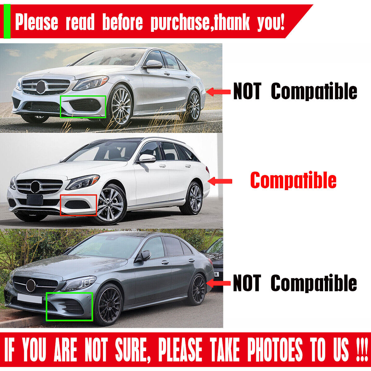 pair of chrome grille covers for the front bumper fog lights are suitable for the for Mercedes-Benz W205 2015-2018.