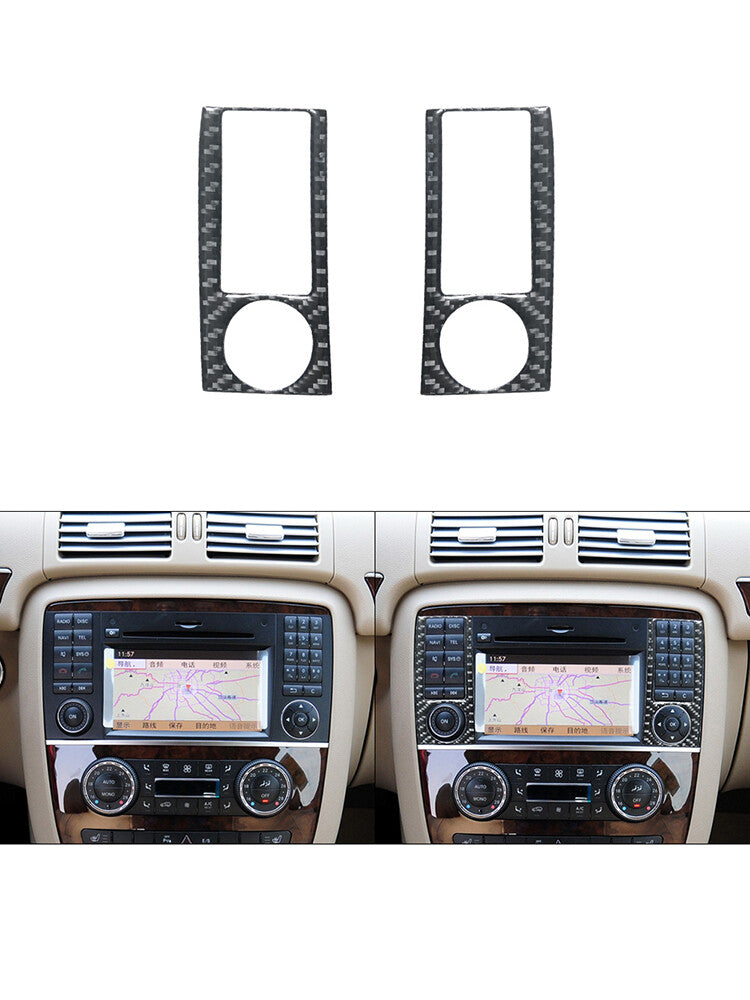 2X Carbon Fiber Central Control Button Trim for Mercedes R-Class 2009-2012