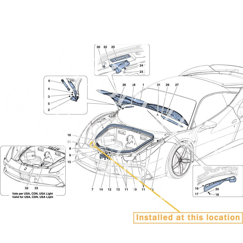 Applicable to for FERRARI 458 for 488 599 LUGGAGE. Compare cover vibration damage 849815 82966000