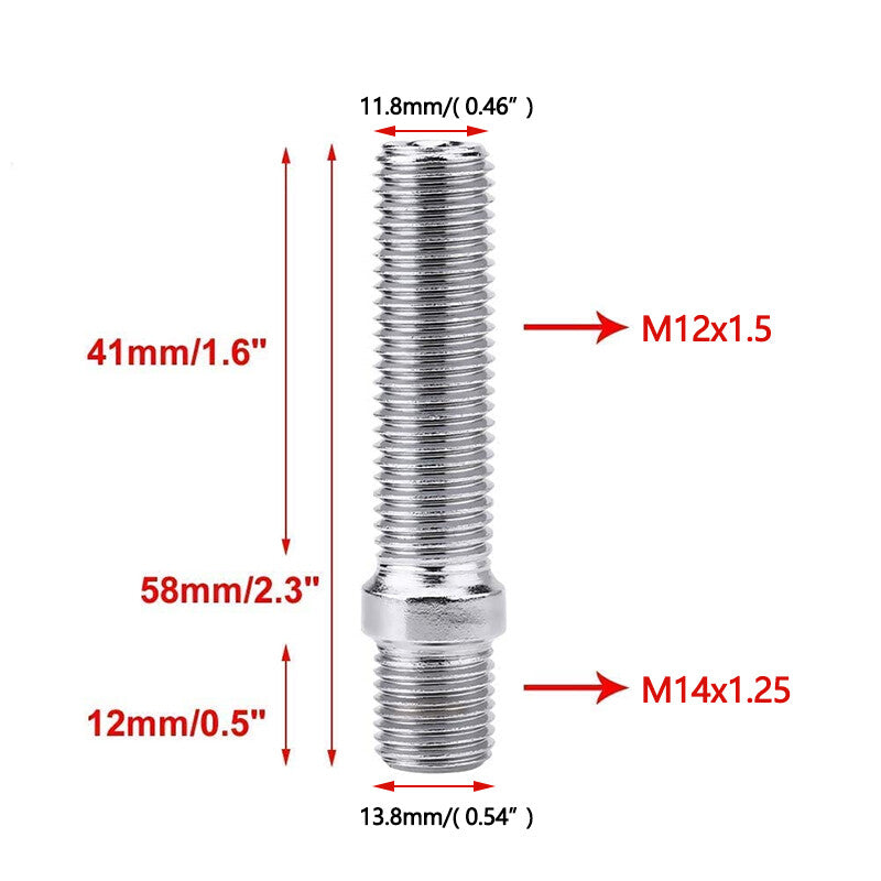 20x Extended Wheel Stud Converter Lug Bolt Screw Adapter Kit M141.25 to M12x1.5