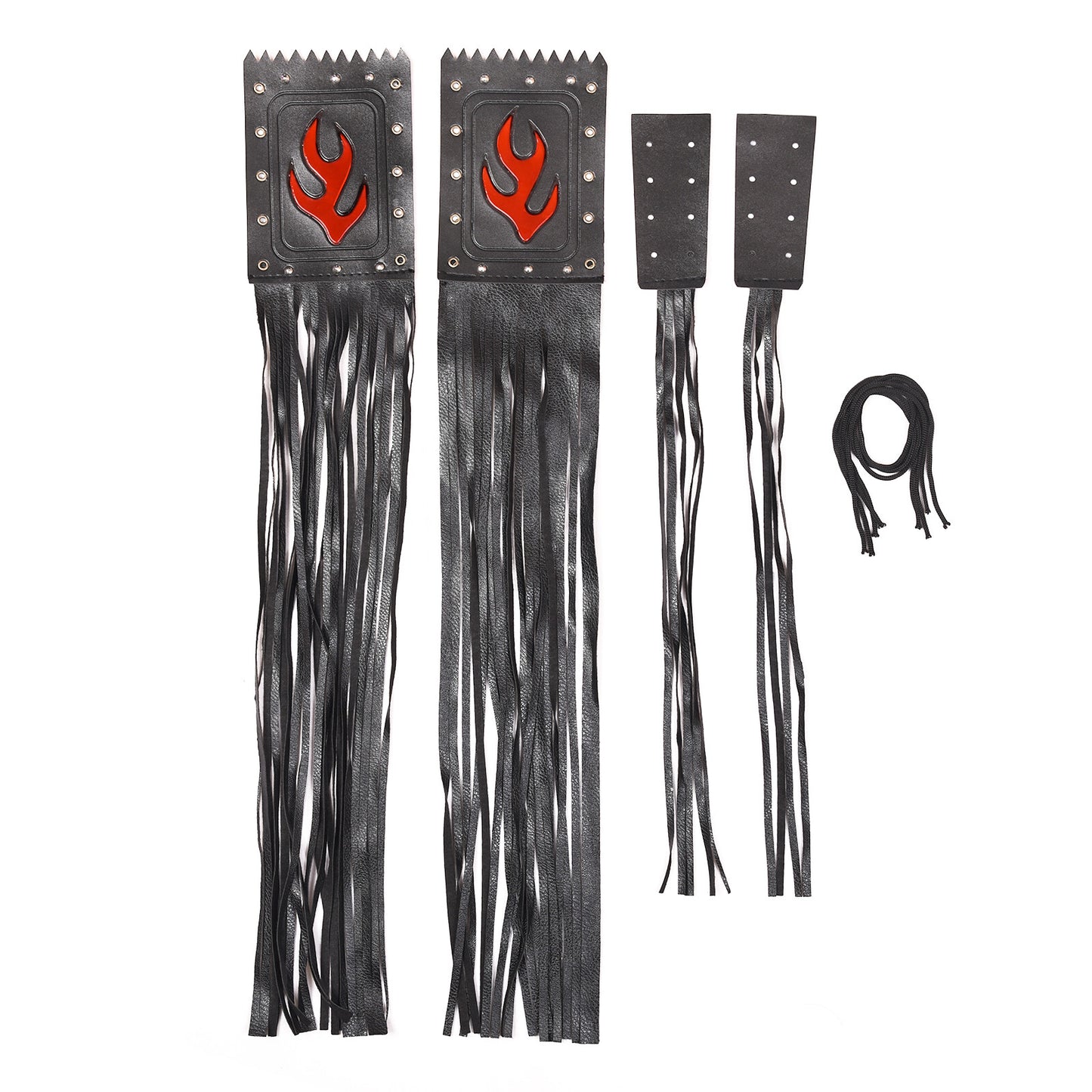 1Pair Leather Motorcycle 19 Inch Tassel Fringe Handlebars Hand Grip Covers Black