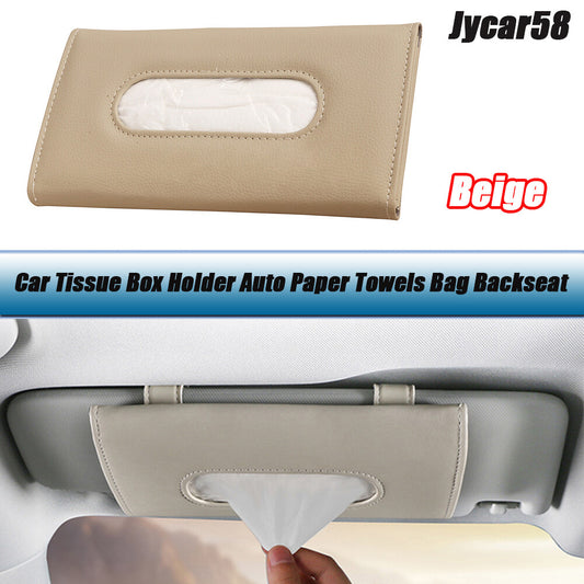 Car Tissue Box Towel Car Sun Visor Tissue Box Holder Auto Interior Storage Beige