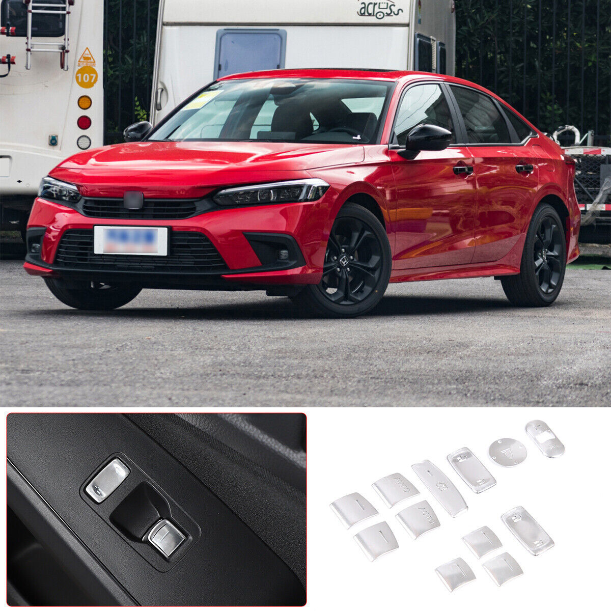 Accessories Car Window Lift Button Switch Trim for Honda for Civic Sedan 22up Silver