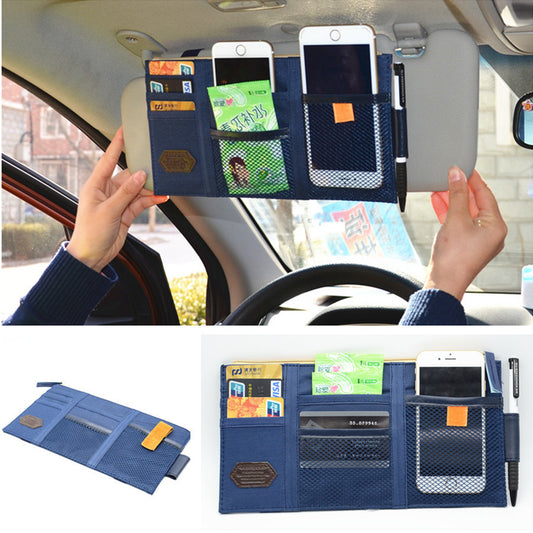 Car Sun Shield Blue Storage Bag Pocket Pouch CD case Card Bag Phone Holde