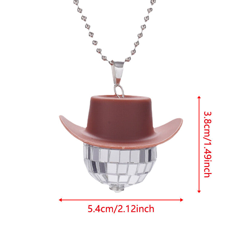 Cowboy Hat Disco Ball Car Ornamen Shiny Rear View Mirror Hanging Acessory Brown