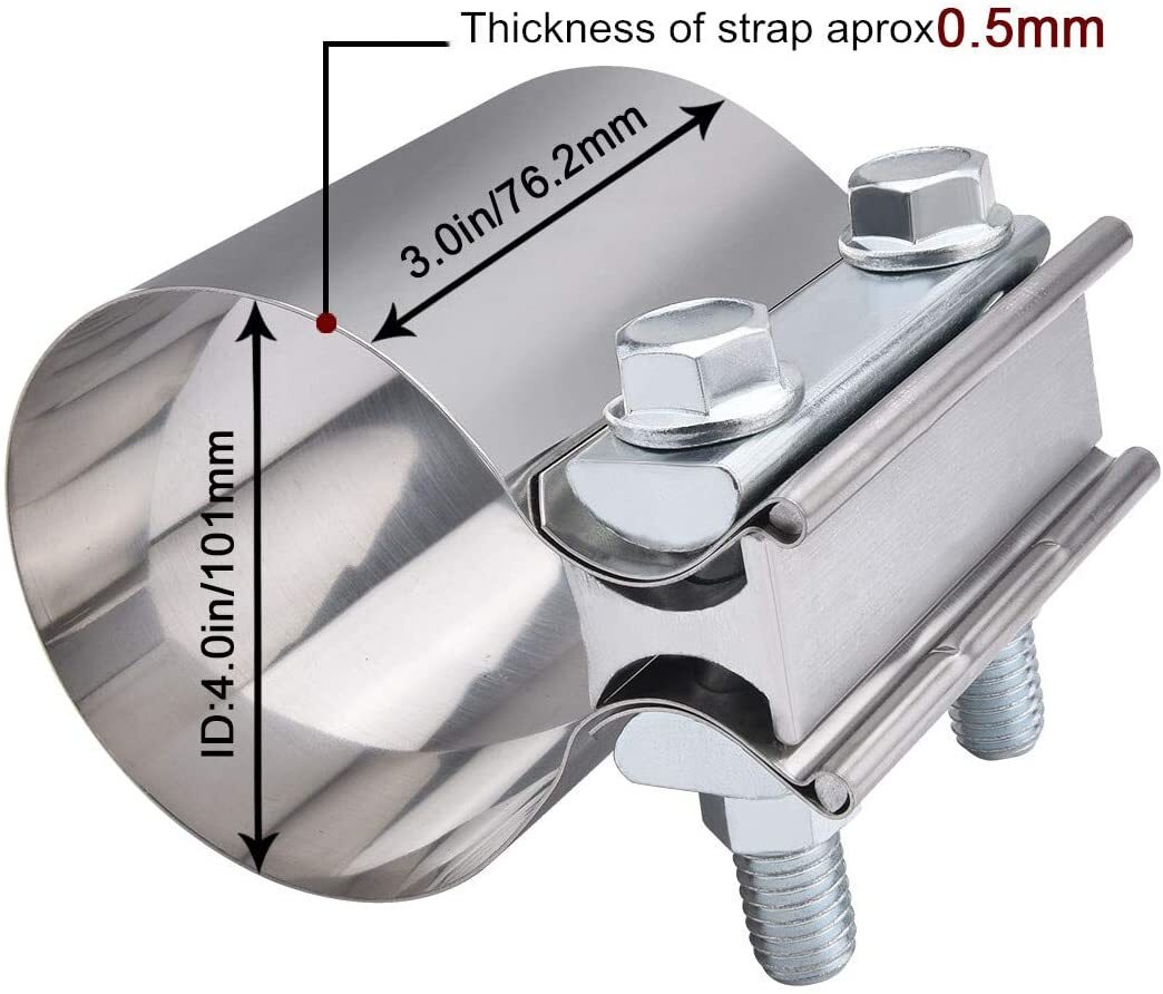 Butt combined exhaust with 4-inch stainless steel sleeve connector and sealing clip