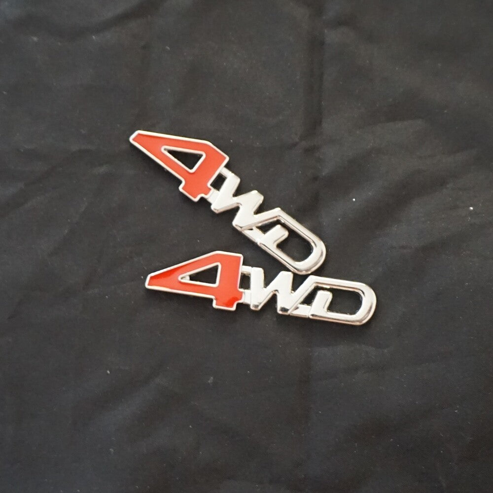 2x Silver Chrome Red Small 4WD Metal Emblem Decal Sticker Badge Bumper Luxury 3D