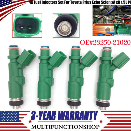 Set of (4) Fuel Injector 23250-21020 for Toyota Prius Echo for Scion xA xB 1.5L l4