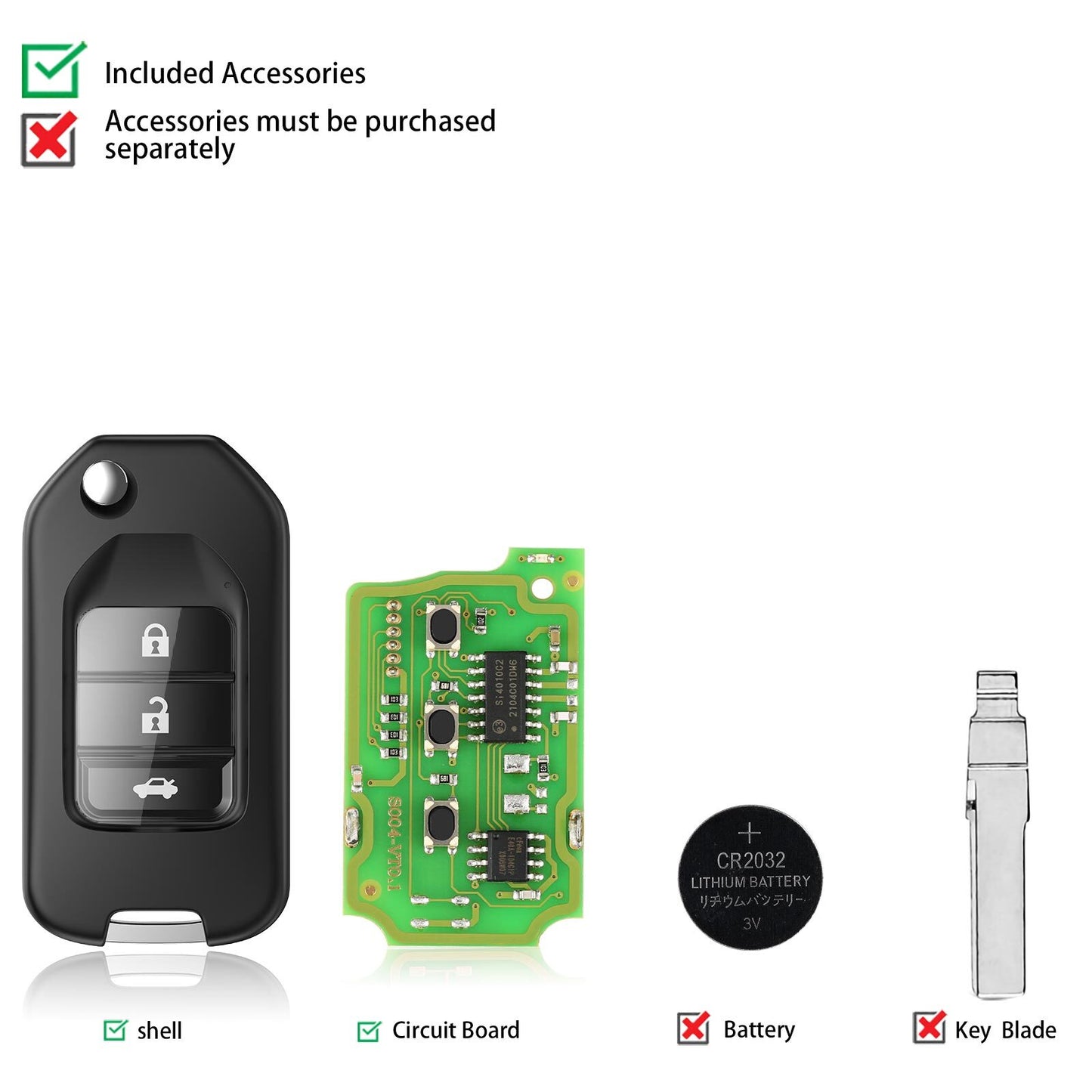 5Pcs XKHO00EN Wire Remote Key for Honda Flip 3 Buttons For VVDI key tool