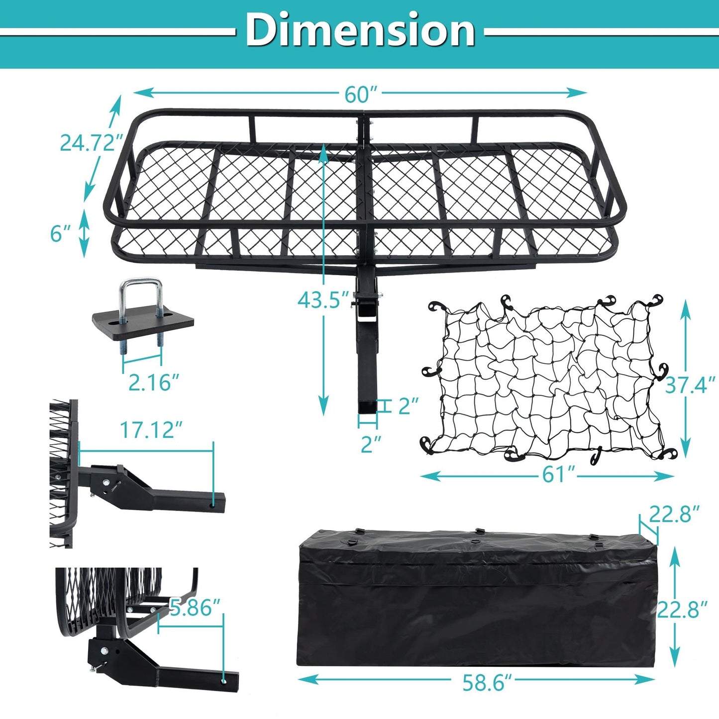 Durability Trailer hitch cargo carrier Folding Cargo Basket with Cargo Net US