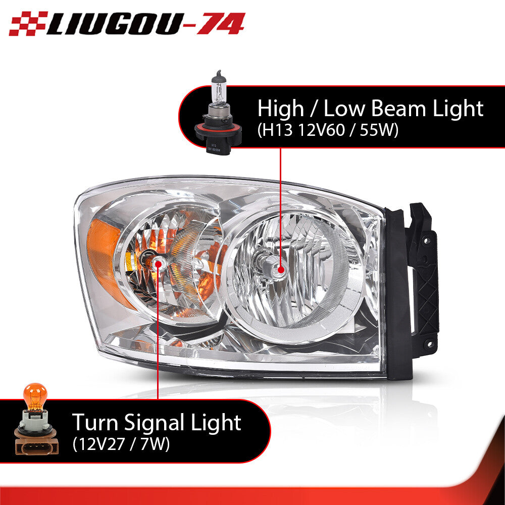 Suitable for 2006-2009 for Dodge for Ram 1500 2500 3500, with chrome headlights on the right passenger side.