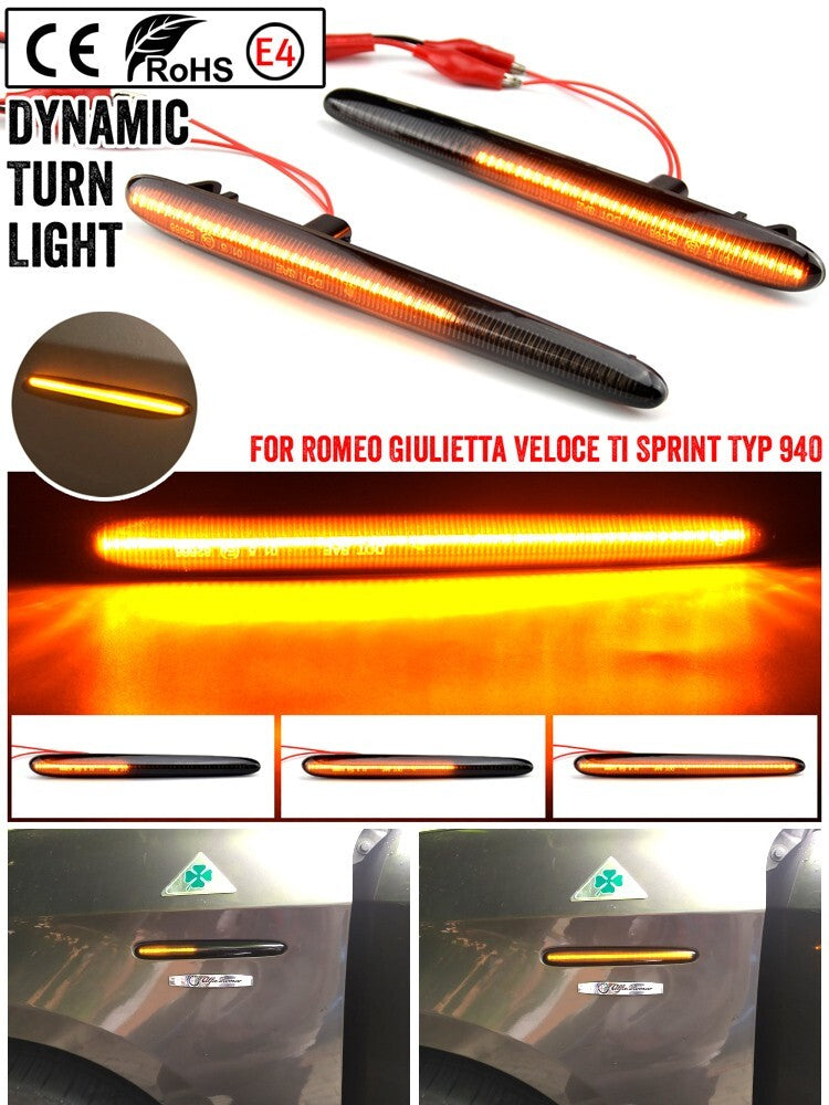 2pcs Black Dynamic LED Side Marker Turn Signal Light for Alfa Romeo Giulietta