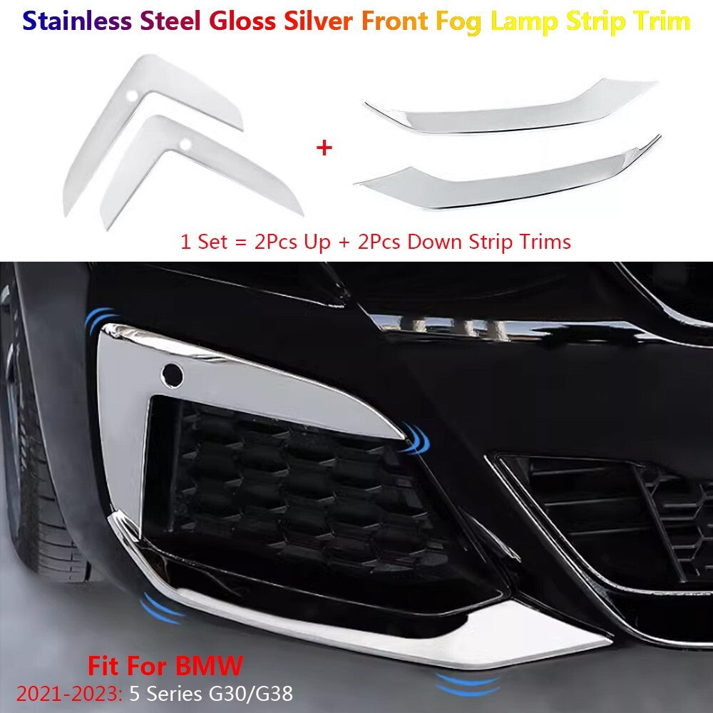 4Pcs Stainless for BMW 5 Series G30 Exterior Car Front Fog Light Lamp Cover Trim