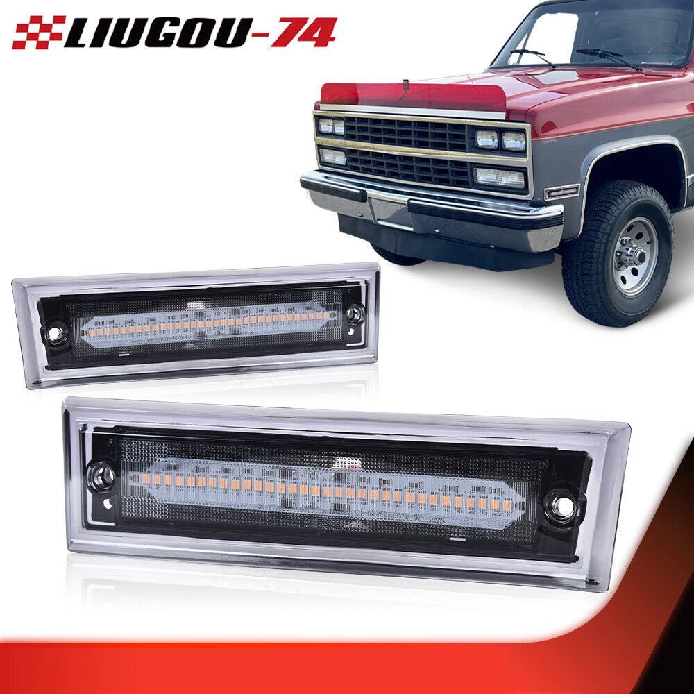 Suitable for Chevrolet C10, C20, C30, and for GMC models with amber LED front marker lights and smoked lenses (models 81-91).