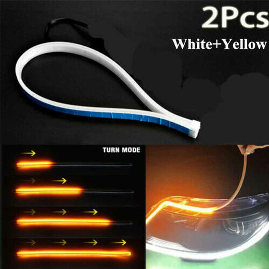 45cm ultra-thin amber/white sequential flexible LED DRL turn signal bar headlights (USA)