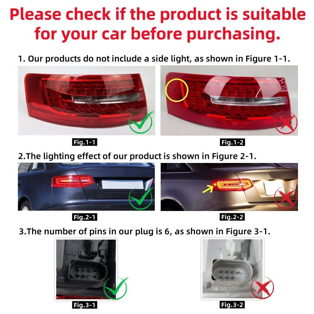 Left Side Tail Lights for Audi A6 C6 S6 Quattro RS6 Saloon Sedan 2009-2011