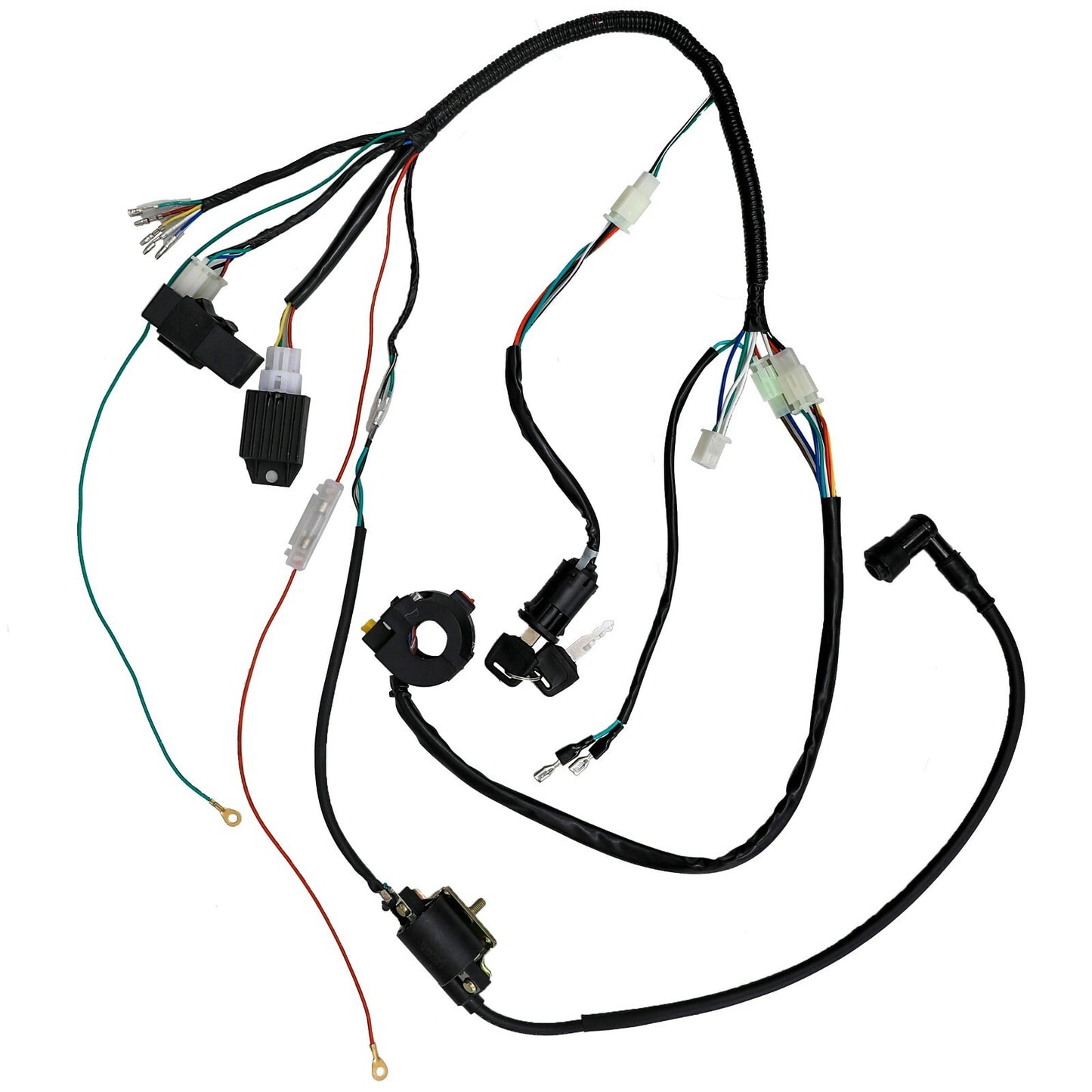 CDI wiring harness with rectifier and optocoupler suitable for 50cc and 125cc displacement stunt motorcycles SSR, CRF50, and SDG-.