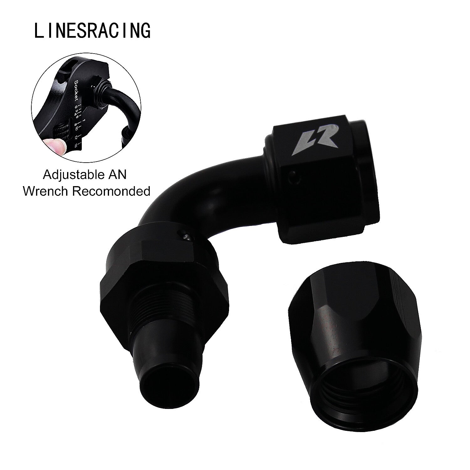 AN10 90 Degree Swivel Hose End Fitting for Braided Fuel Line Aluminum Black