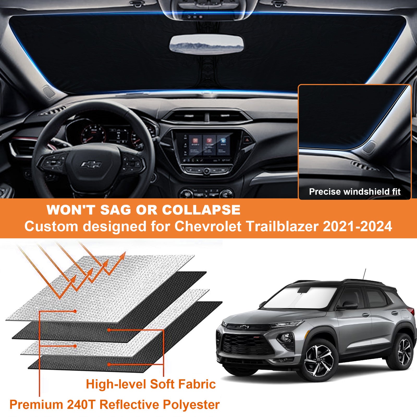 For 2021-2025 for Chevy Trailblazer Car Windshield Sun Shade UV Rays Block Visor
