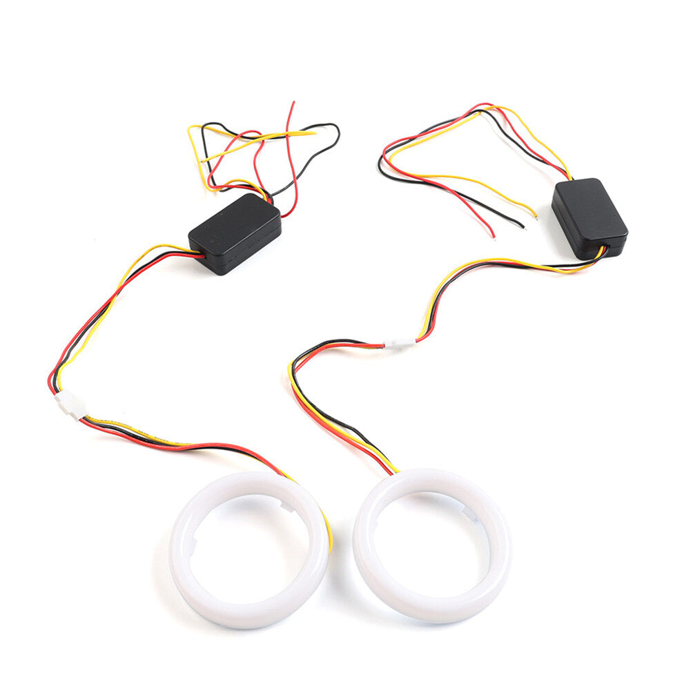 80MM White Amber Switchback LED Angel Eyes Halo Rings Car Headlight Retrofit