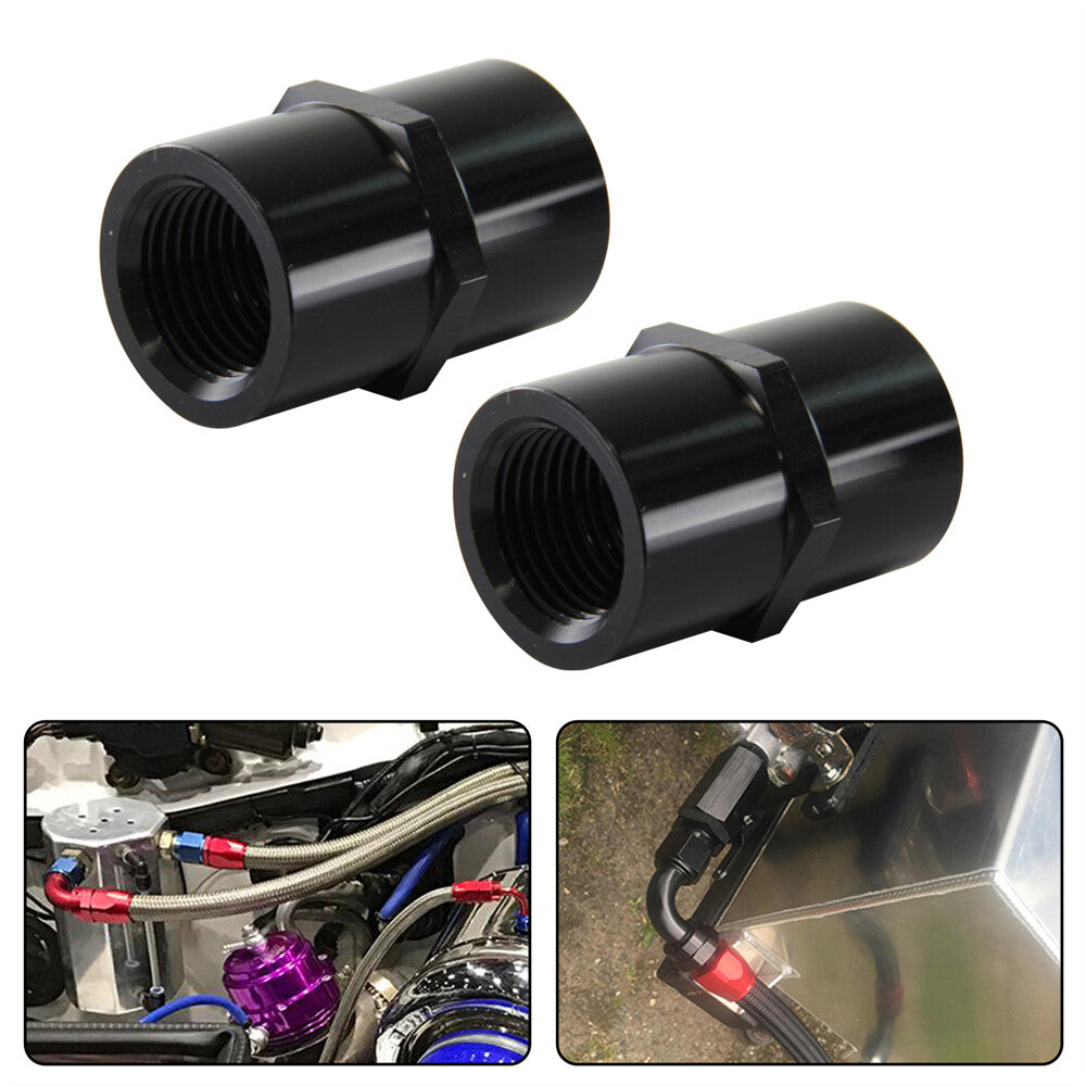 2PCS ALUMINUM FEMALE 1/2 NPT PIPE PIPING COUPLER ANODIZED FITTING ADAPTER BLACK