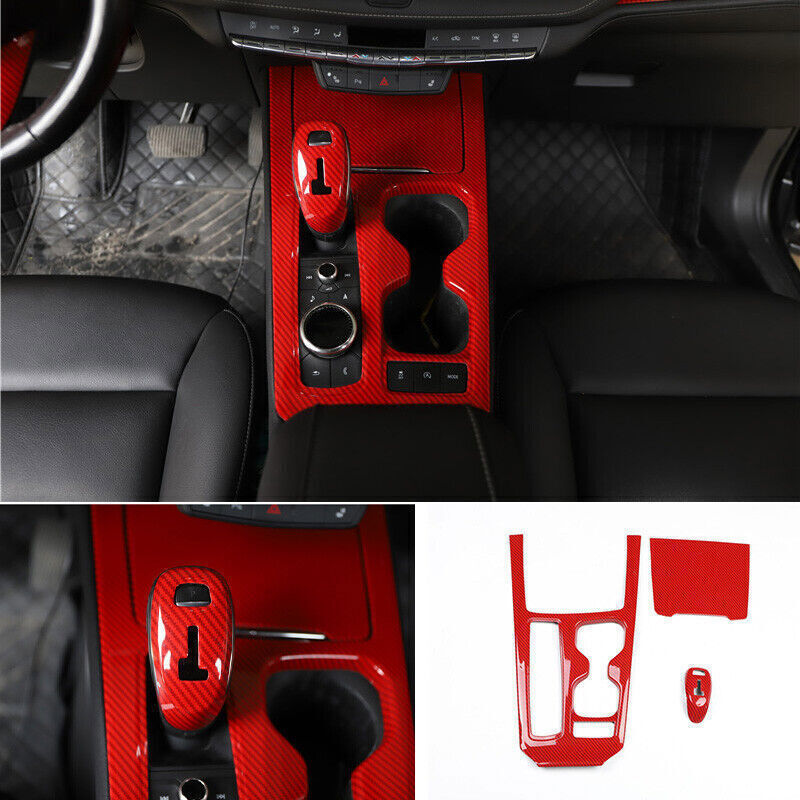 3P Red Carbon Fiber Inner Console Gear Shift Panel Trim for Cadillac XT4 2019-23