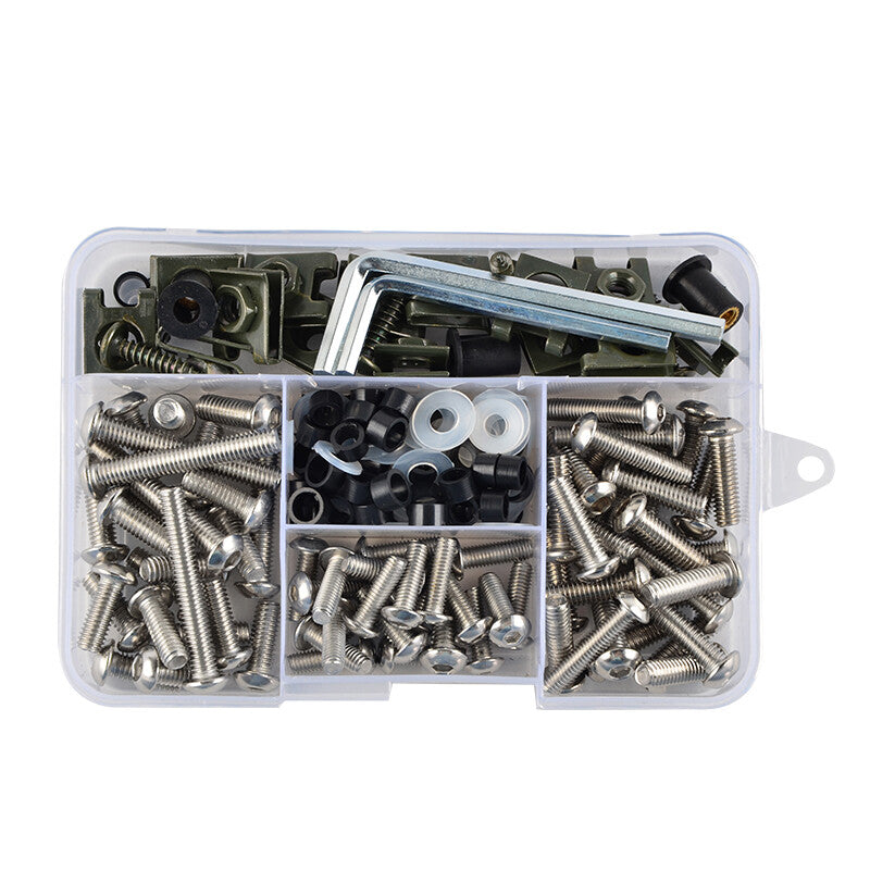 Stainless steel motorcycle body straightener bolts and screws with pointed top speed clips, 155 pieces